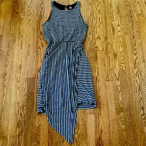 Bobeau Gray Striped Tank Dress with Assymetric Hem